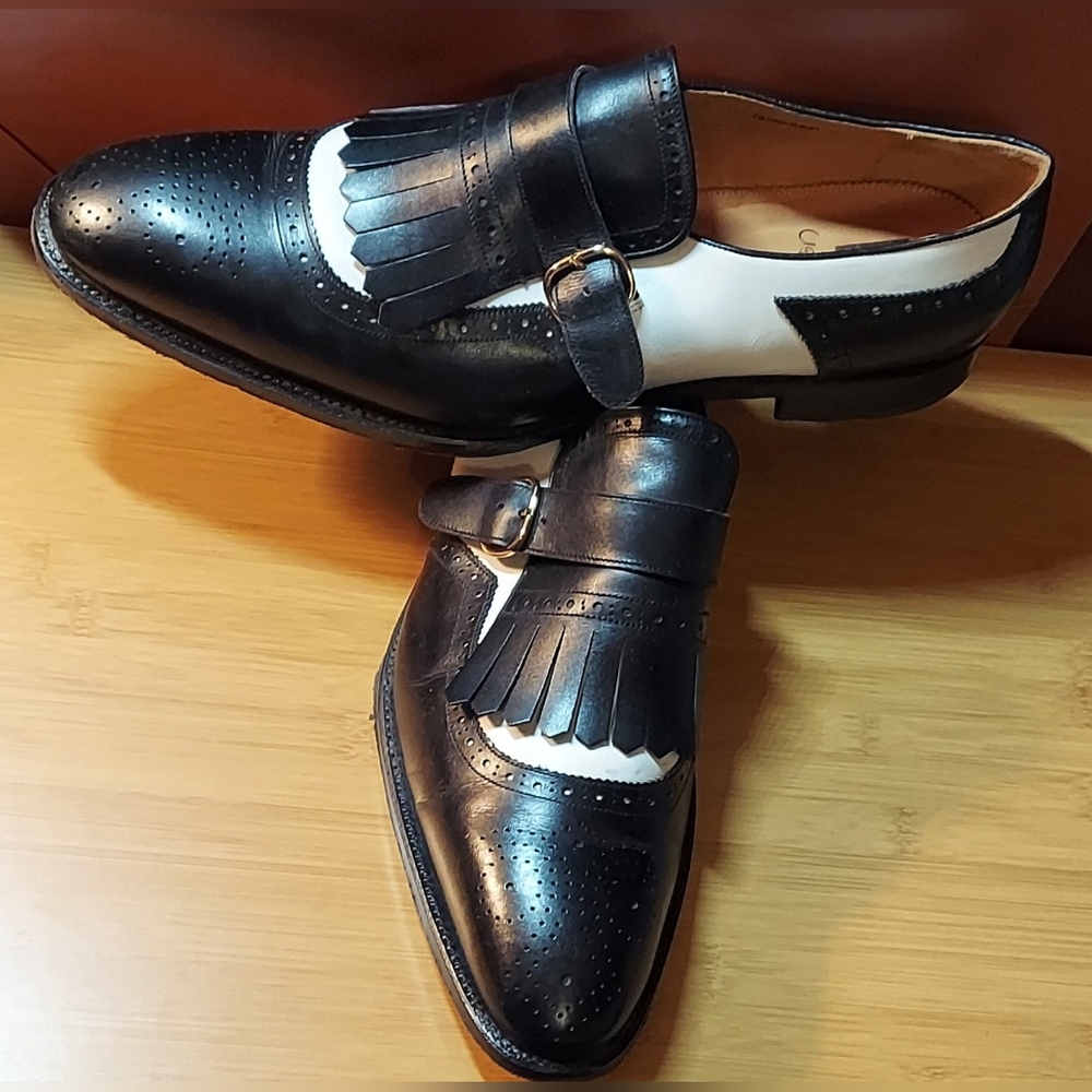 UGO VASARE 16090.8831 MENS BLACK & WHITE LEATHER BROGUE MONK STRAP SHOES SIZE 15
